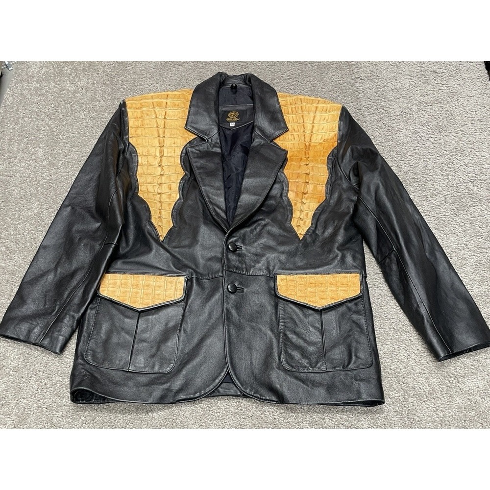 Wild West Genuine Leather Cowboy Crocodile Jacket Black Alligator Sz Med Yoke